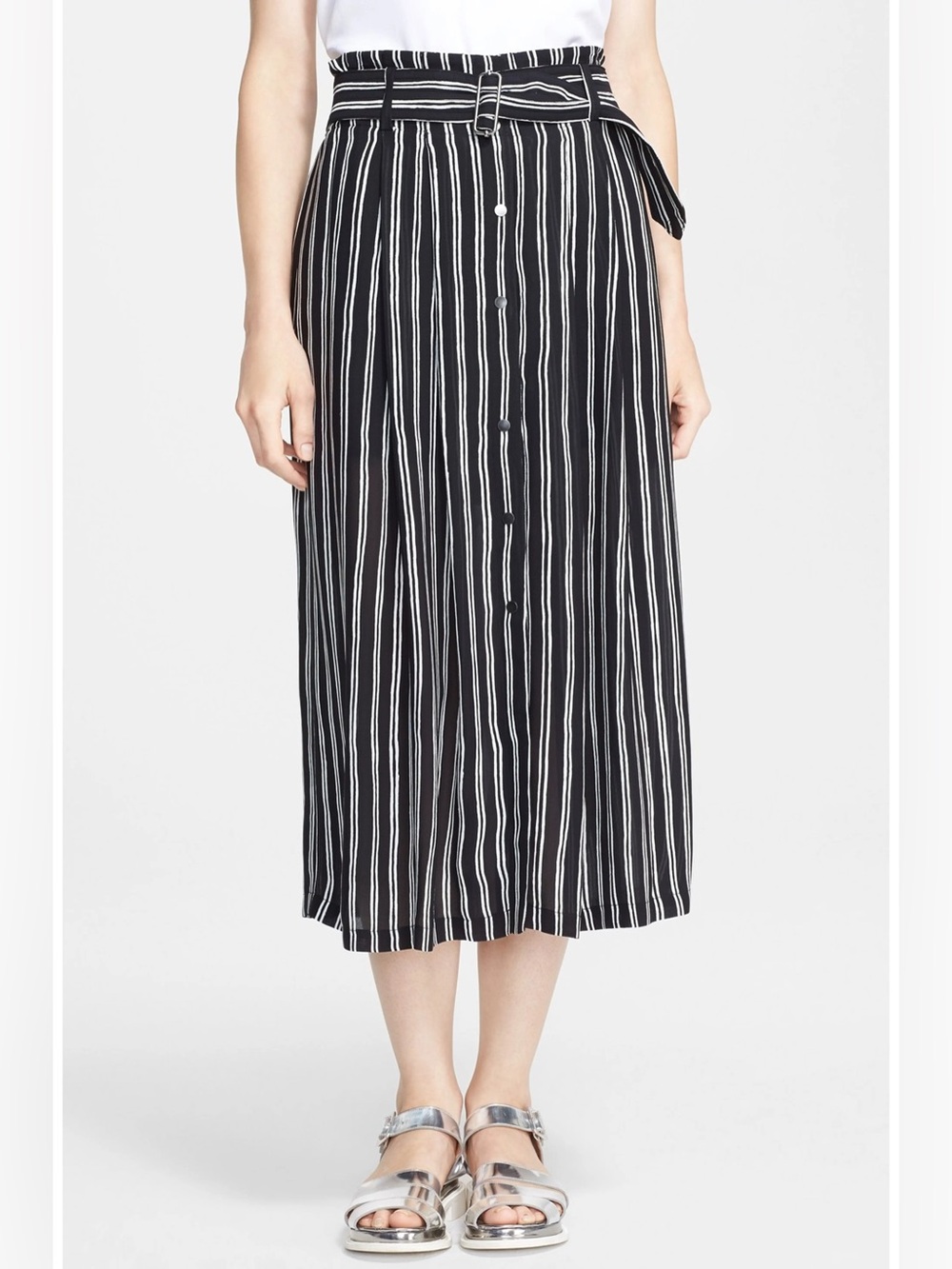 A.L.C. 'McDermott' Stripe Silk Midi Skirt